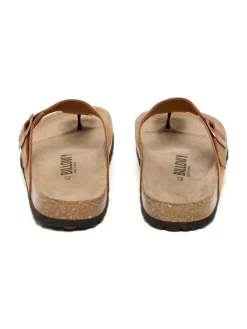 Leren teenslippers lichtbruin