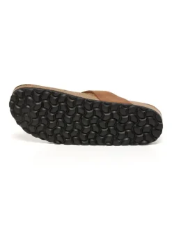 Leren teenslippers lichtbruin