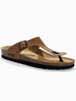 Leren teenslippers "Singapore" camel