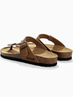 Leren teenslippers "Singapore" camel