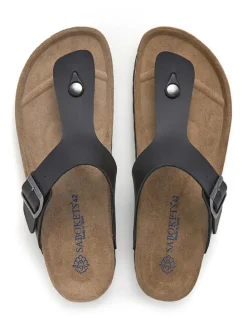 Leren teenslippers zwart