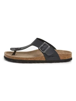 Leren teenslippers zwart