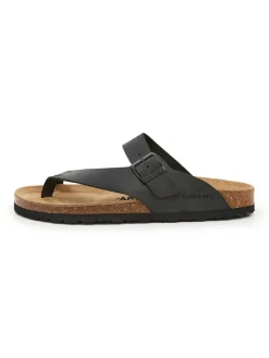 Leren teenslippers zwart