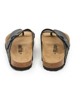 Leren teenslippers zwart