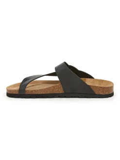 Leren teenslippers zwart