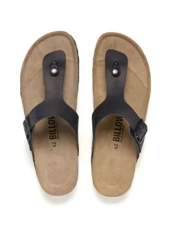 Leren teenslippers zwart