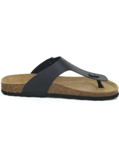 Leren teenslippers zwart