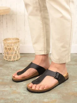 Leren teenslippers zwart