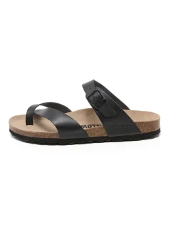Leren teenslippers zwart