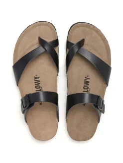Leren teenslippers zwart