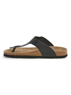 Leren teenslippers zwart