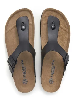 Leren teenslippers zwart