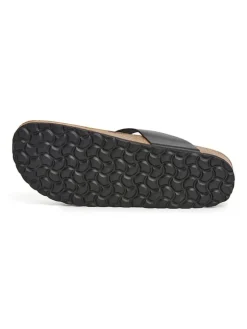 Leren teenslippers zwart
