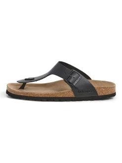 Leren teenslippers zwart