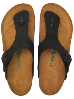 Leren teenslippers zwart