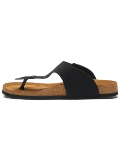 Leren teenslippers zwart