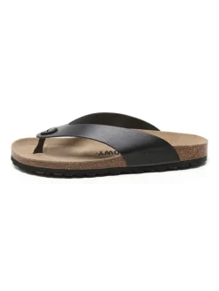Leren teenslippers zwart