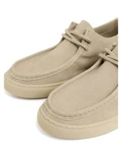 Leren veterschoenen beige