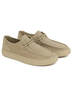 Leren veterschoenen beige