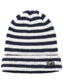 Muts "Stripe" wit/donkerblauw