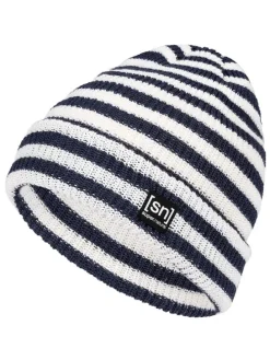 Muts "Stripe" wit/donkerblauw