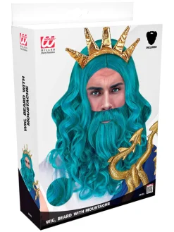 Pruik "Poseidon/Neptune" turquoise