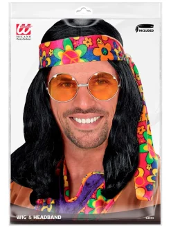 Pruik zwart/meerkleurig