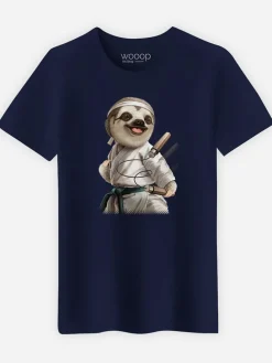 Shirt "Karate Sloth" donkerblauw