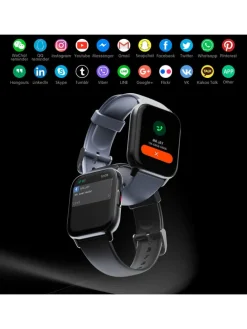 Smartwatch "QS16" zwart/lichtroze