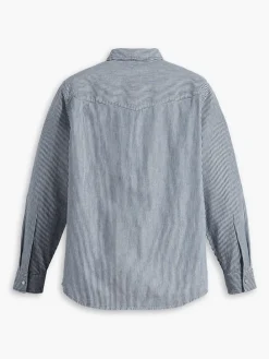 Spijkerblouse - relaxed fit - donkerblauw/wit