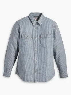 Spijkerblouse - relaxed fit - donkerblauw/wit
